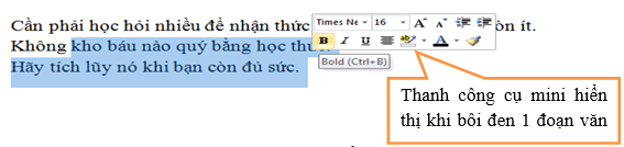 Bôi đen văn bản cần định dạng