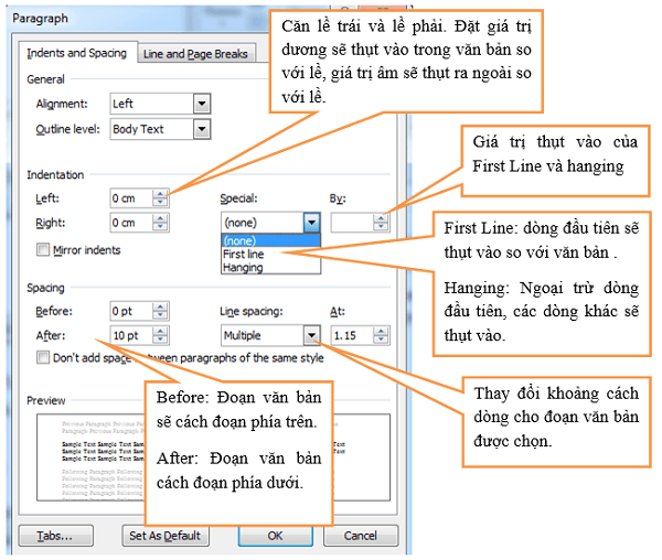 Tab paragraph tùy chỉnh đoạn văn bản