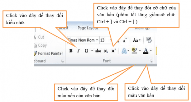 Thay đổi kiểu chữ, cỡ chữ, màu chữ, màu nền