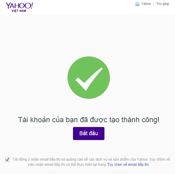 hoàn thành đăng ký mail yahoo