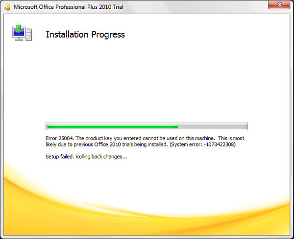 lỗi error 25004 office 2010