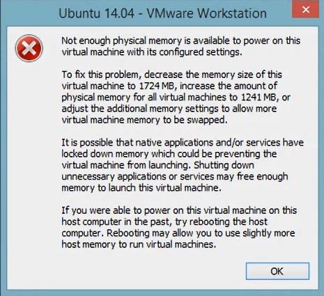 lỗi Not enough physical memory trên VMware